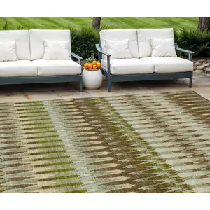 Photo of Artichoke Green And Brown Southwestern Washable Indoor Outdoor Area Rug