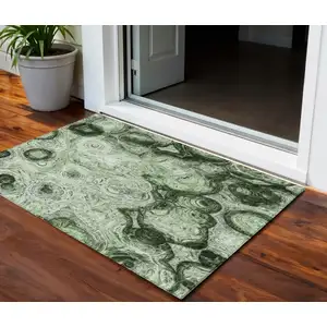 Photo of Artichoke Green And Emerald Abstract Washable Indoor Outdoor Area Rug