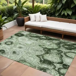 Photo of Artichoke Green And Emerald Abstract Washable Indoor Outdoor Area Rug