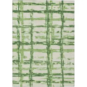 Photo of Artichoke Green And Emerald Striped Washable Indoor Outdoor Area Rug