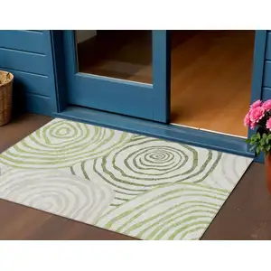 Photo of Artichoke Green And Fern Green Abstract Washable Indoor Outdoor Area Rug