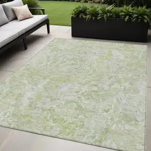 Photo of Artichoke Green And Fern Green Abstract Washable Indoor Outdoor Area Rug