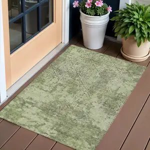 Photo of Artichoke Green And Fern Green Floral Washable Indoor Outdoor Area Rug