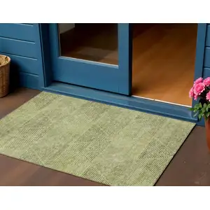 Photo of Artichoke Green And Fern Green Geometric Washable Indoor Outdoor Area Rug