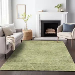 Photo of Artichoke Green And Fern Green Geometric Washable Indoor Outdoor Area Rug