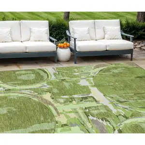 Photo of Artichoke Green And Fern Green Geometric Washable Indoor Outdoor Area Rug