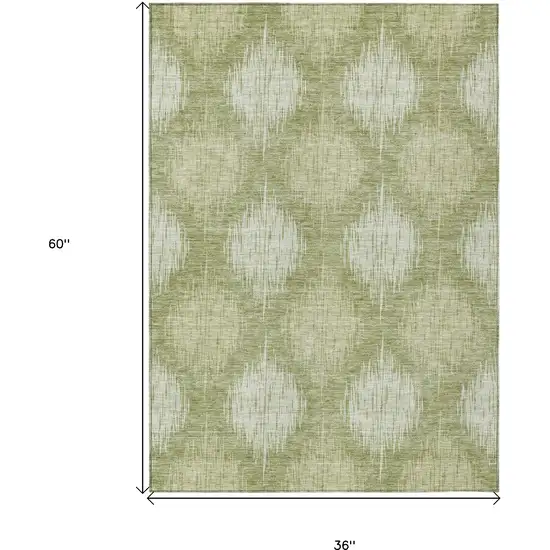 Artichoke Green And Fern Green Ikat Washable Indoor Outdoor Area Rug Photo 3