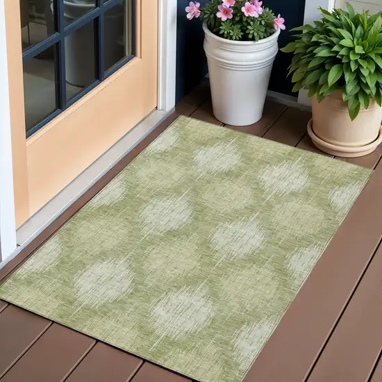 Artichoke Green And Fern Green Ikat Washable Indoor Outdoor Area Rug Photo 1