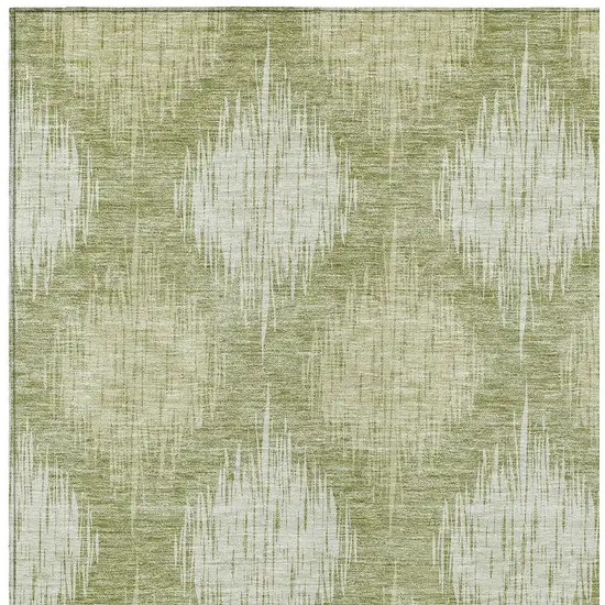 Artichoke Green And Fern Green Ikat Washable Indoor Outdoor Area Rug Photo 6