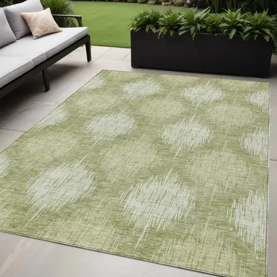 Artichoke Green And Fern Green Ikat Washable Indoor Outdoor Area Rug Photo 1