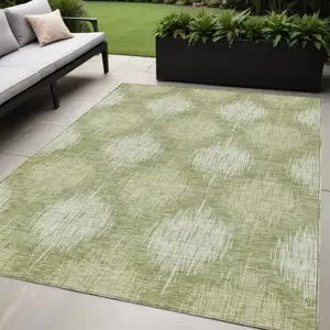 Photo of Artichoke Green And Fern Green Ikat Washable Indoor Outdoor Area Rug