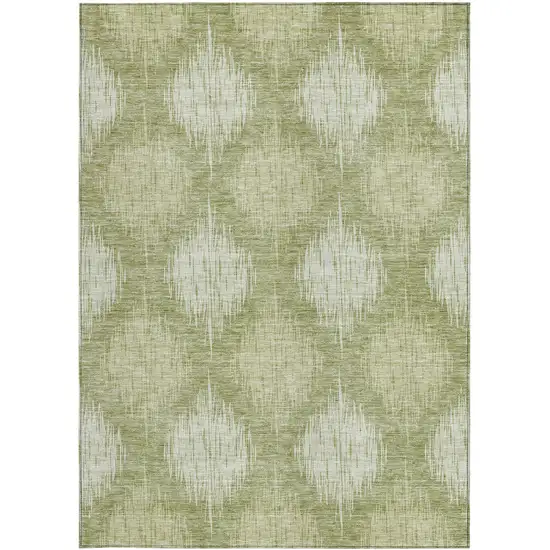 Artichoke Green And Fern Green Ikat Washable Indoor Outdoor Area Rug Photo 7