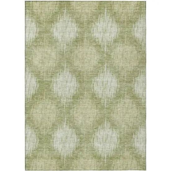 Artichoke Green And Fern Green Ikat Washable Indoor Outdoor Area Rug Photo 2