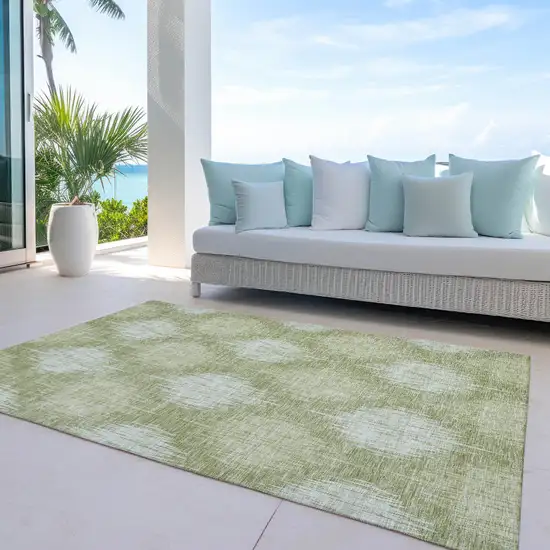 Artichoke Green And Fern Green Ikat Washable Indoor Outdoor Area Rug Photo 8