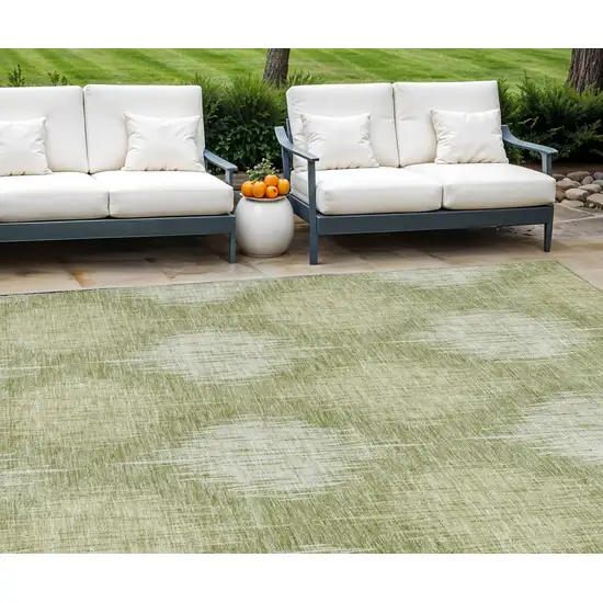 Artichoke Green And Fern Green Ikat Washable Indoor Outdoor Area Rug Photo 1