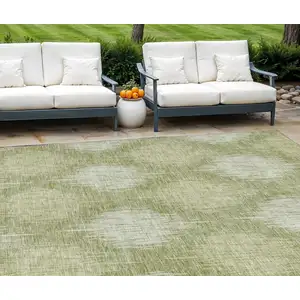 Photo of Artichoke Green And Fern Green Ikat Washable Indoor Outdoor Area Rug