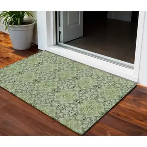 Photo of Artichoke Green And Fern Green Medallion Washable Indoor Outdoor Area Rug