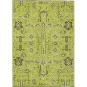 Photo of Artichoke Green And Fern Green Oriental Washable Indoor Outdoor Area Rug