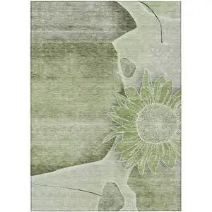 Photo of Artichoke Green And Gray Floral Washable Indoor Outdoor Area Rug