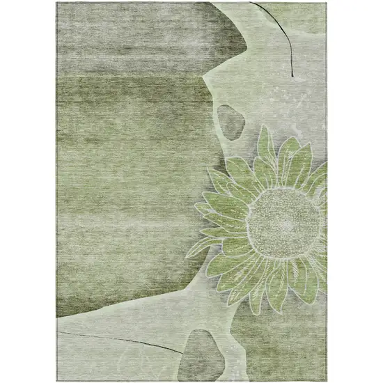 Artichoke Green And Gray Floral Washable Indoor Outdoor Area Rug Photo 1