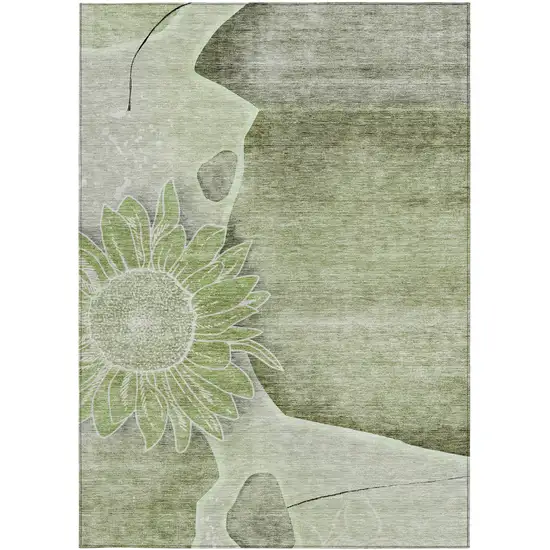 Artichoke Green And Gray Floral Washable Indoor Outdoor Area Rug Photo 6