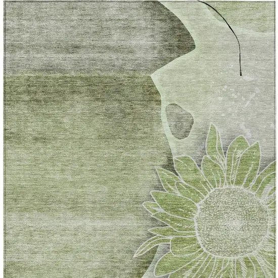 Artichoke Green And Gray Floral Washable Indoor Outdoor Area Rug Photo 5