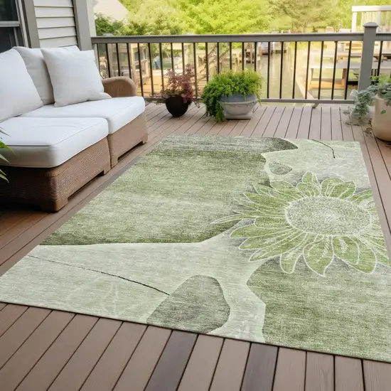 Artichoke Green And Gray Floral Washable Indoor Outdoor Area Rug Photo 7