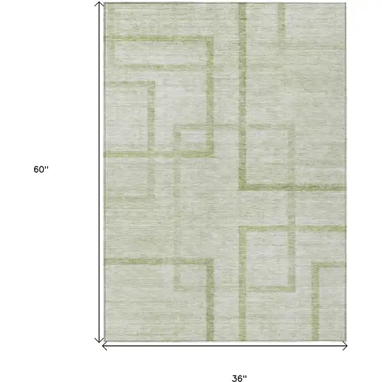 Artichoke Green And Green Geometric Washable Indoor Outdoor Area Rug Photo 3