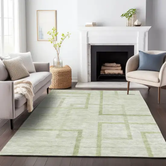 Artichoke Green And Green Geometric Washable Indoor Outdoor Area Rug Photo 9