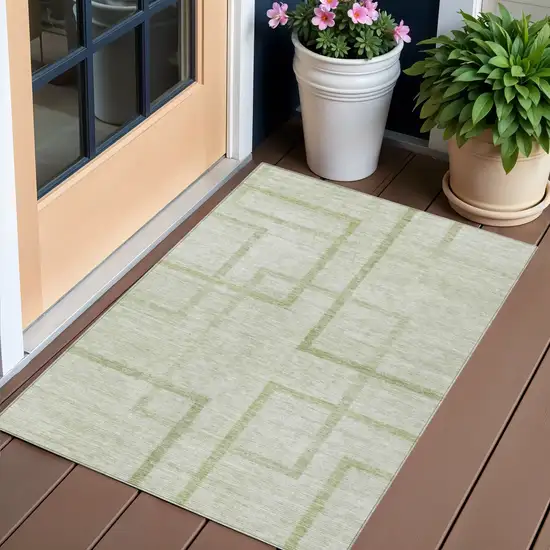 Artichoke Green And Green Geometric Washable Indoor Outdoor Area Rug Photo 1