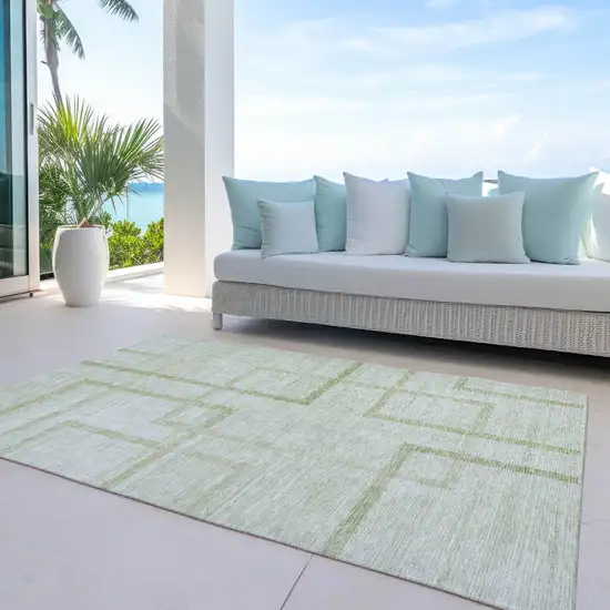 Artichoke Green And Green Geometric Washable Indoor Outdoor Area Rug Photo 8