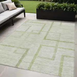 Photo of Artichoke Green And Green Geometric Washable Indoor Outdoor Area Rug