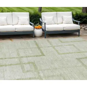 Photo of Artichoke Green And Green Geometric Washable Indoor Outdoor Area Rug