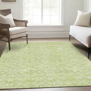 Photo of Artichoke Green And Green Medallion Washable Indoor Outdoor Area Rug