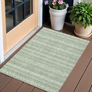 Photo of Artichoke Green And Green Southwestern Washable Indoor Outdoor Area Rug