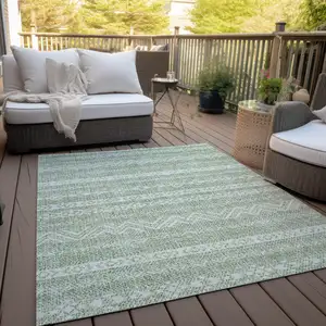 Photo of Artichoke Green And Green Southwestern Washable Indoor Outdoor Area Rug