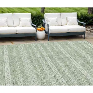 Photo of Artichoke Green And Green Southwestern Washable Indoor Outdoor Area Rug