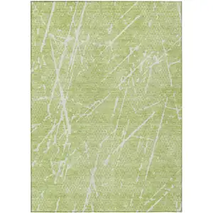 Photo of Artichoke Green And Ivory Abstract Washable Indoor Outdoor Area Rug