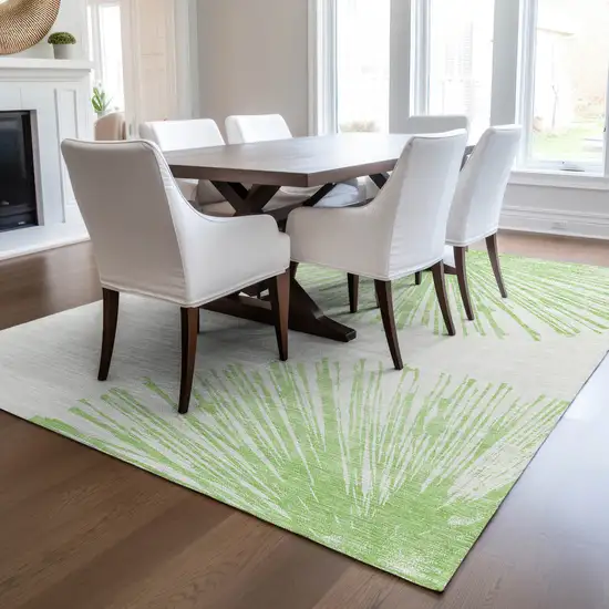 Artichoke Green And Ivory Abstract Washable Indoor Outdoor Area Rug Photo 7