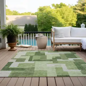 Photo of Artichoke Green And Ivory Abstract Washable Indoor Outdoor Area Rug