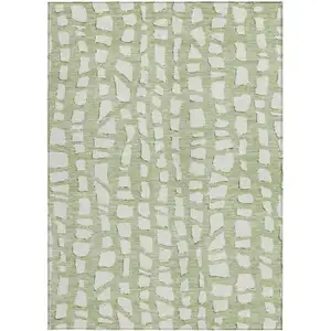 Photo of Artichoke Green And Ivory Abstract Washable Indoor Outdoor Area Rug