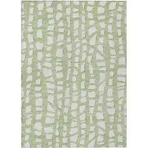 Photo of Artichoke Green And Ivory Abstract Washable Indoor Outdoor Area Rug