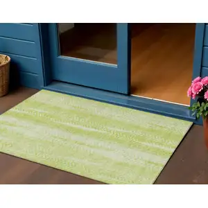 Photo of Artichoke Green And Ivory Botanical Leaves Washable Indoor Outdoor Area Rug