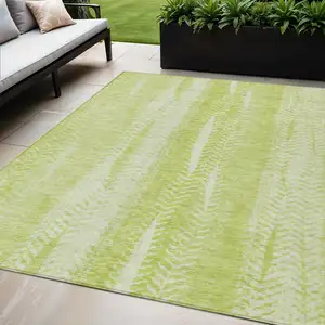 Photo of Artichoke Green And Ivory Botanical Leaves Washable Indoor Outdoor Area Rug