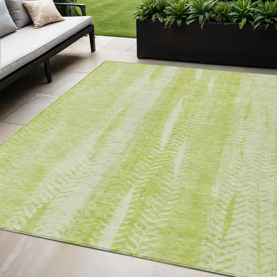 Artichoke Green And Ivory Botanical Leaves Washable Indoor Outdoor Area Rug Photo 1