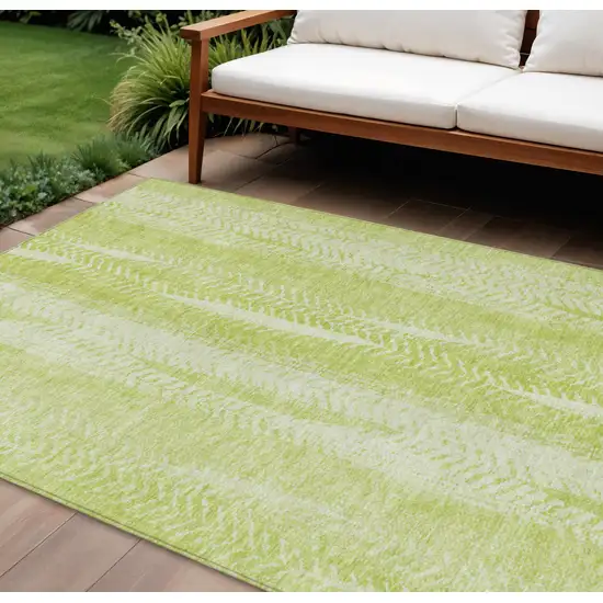 Artichoke Green And Ivory Botanical Leaves Washable Indoor Outdoor Area Rug Photo 1