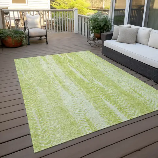 Artichoke Green And Ivory Botanical Leaves Washable Indoor Outdoor Area Rug Photo 7