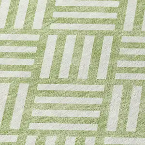 Photo of Artichoke Green And Ivory Geometric Washable Indoor Outdoor Area Rug