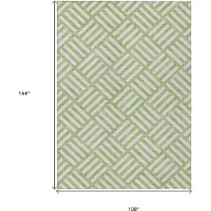 Photo of Artichoke Green And Ivory Geometric Washable Indoor Outdoor Area Rug