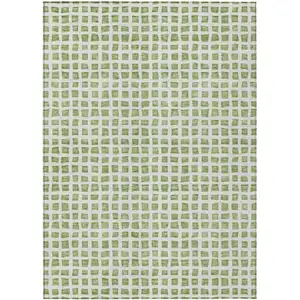 Photo of Artichoke Green And Ivory Geometric Washable Indoor Outdoor Area Rug